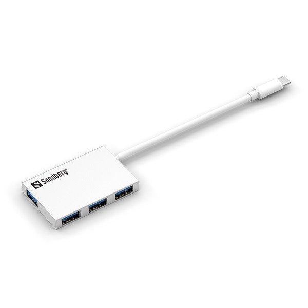 Sandberg USB Hub - USB-C to 4xUSB3.0 Pocket Hub (ezüst; USB-C bemenet; 4port
USB3.0 kimenet, aluminium)