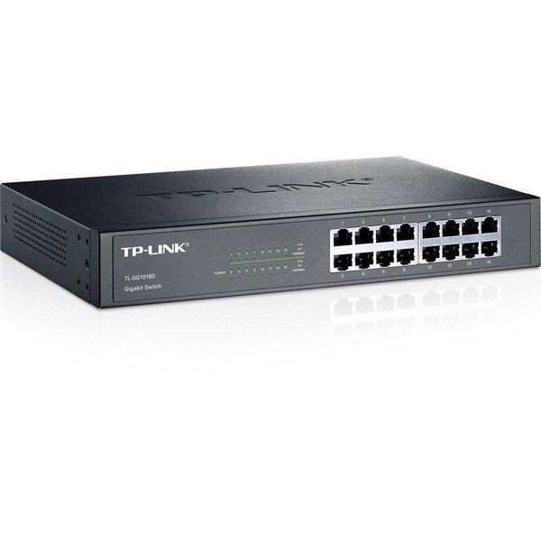 TP-Link Switch - TL-SG1016D (16 port, 1000Mbps; fém ház, rackbe szerelhető)