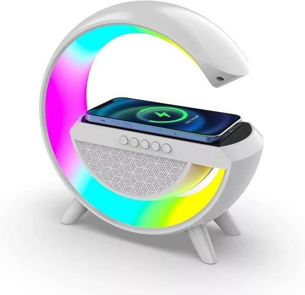 Multimédiás bluetooth Hangszoró, vezeték nélküli töltőpad, ébresző
óra ,RGB, LED LÁMPA