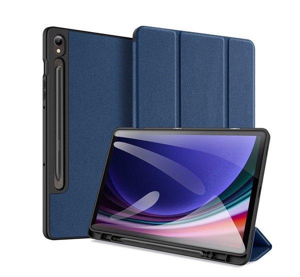 DUX DUCIS DOMO tok álló, bőr hatású (aktív FLIP, oldalra nyíló, TRIFOLD,
asztali tartó, textil minta) SÖTÉTKÉK Samsung Galaxy Tab S9 FE WIFI
(SM-X510), Samsung Galaxy Tab S9 FE LTE (SM-X516)