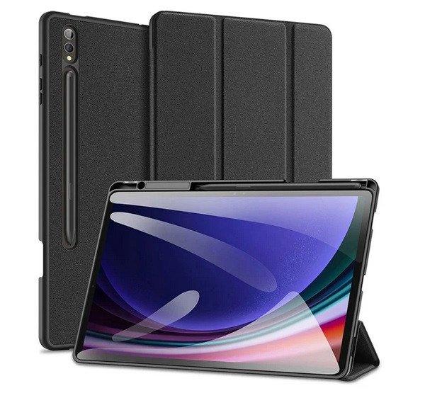 DUX DUCIS DOMO tok álló, bőr hatású (aktív FLIP, oldalra nyíló, TRIFOLD,
asztali tartó, ceruza tartó) FEKETE Samsung Galaxy Tab S10 Plus LTE
(SM-X826B), Galaxy Tab S10 Plus WIFI (SM-X820)