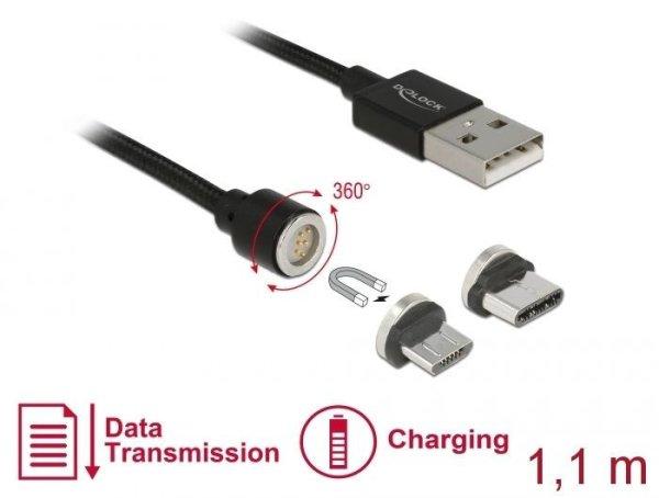 DeLock Magnetic USB Data and Charging Cable Set for Micro USB / USB Type-C 1,1m
Black