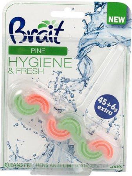 WC tisztító blokk, 2 fázisú, 45 g, "Brait Hygiene and fresh",
fenyő