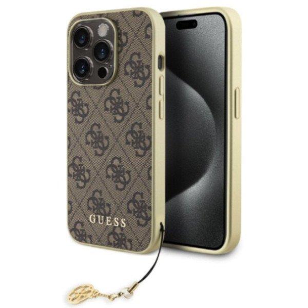 Guess 4G Charms hátlapi tok iPhone 15 Pro számára, barna