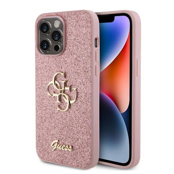 Guess PU Fixed Glitter 4G Metal Logo Hátlapi tok iPhone 15 Pro Max számára,
rózsaszín