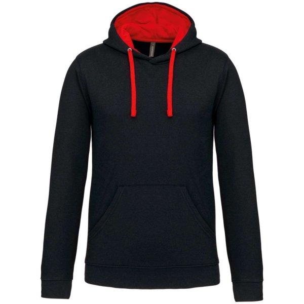 Férfi pulóver kontrasztos bélésű kapucnival, Kariban KA446, Black/Red-XS