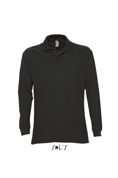 Férfi STAR hosszú ujjú galléros pamut póló, SOL'S SO11328, Black-2XL