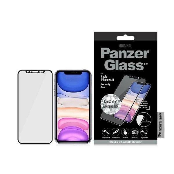 PanzerGlass E2E Super+ edzett üveg fekete szegéllyel és Swarowsky front
kamera takaróval iPhone XR / iPhone 11