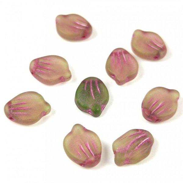 Préselt virágszirom gyöngy - Peony Petal - 9x12mm - Matt Light Emerald Violet