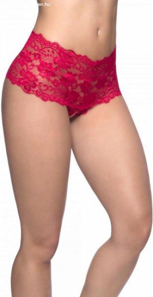 Lace Crotchless Shorts - Red S/M