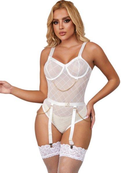 Mesh Chain áttetsző body, XL–XXL