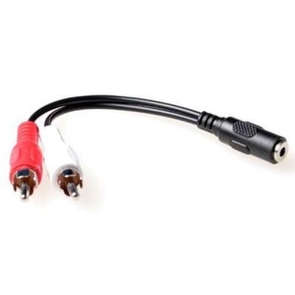 ACT 0,15 meter audio connection cable 1x 3,5 mmm jack male naar 1x 3.5mm stereo
jack female - 2x RCA male