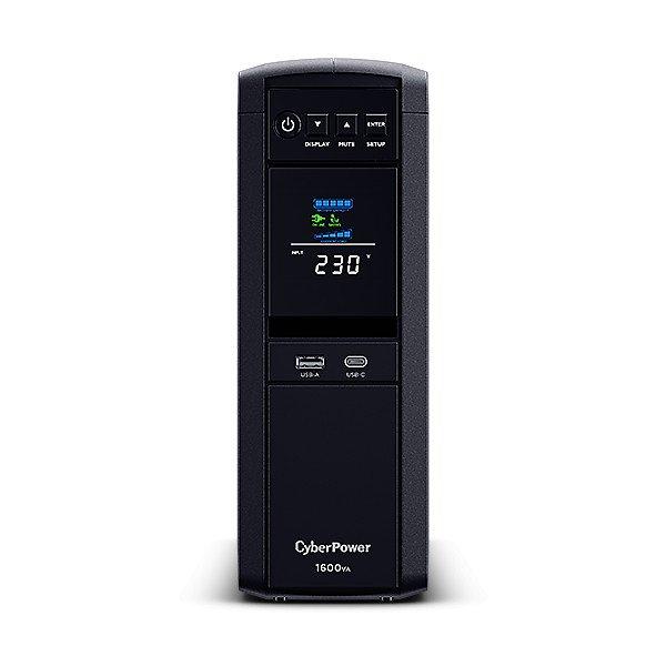 CYBERPOWER UPS gaming, 6xSCHU,2xUSB 1600VA 1600W 230V, színuszus szünetmentes
tápegység,LINE-INTERAKTÍV, AVR, színes LCD