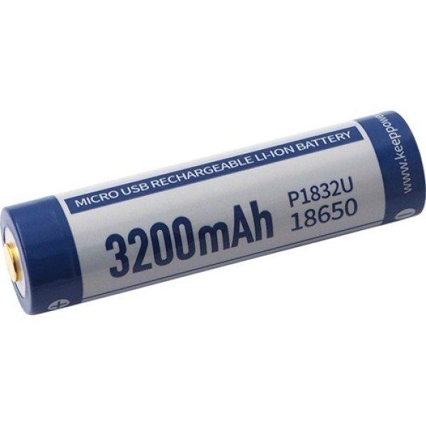 KeepPower 18650 3,7V 3200mAh védett Li-ion akkumulátor USB