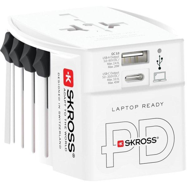 SKROSS MUV USB világutazó hálózati csatlakozó átalakító, PD (USB A, USB
C), 45W + USB-C kábel