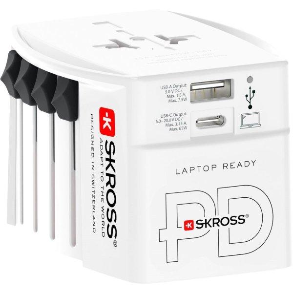 SKROSS MUV USB világutazó hálózati csatlakozó átalakító, PD (USB A, USB
C), 65W + USB-C kábel