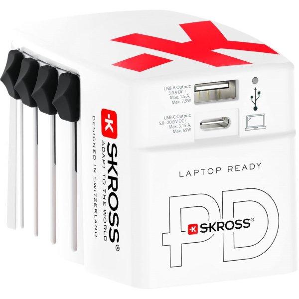 SKROSS World USB világutazó átalakító adapter, PD, (USB-C,USB-A) 65W, +
USB-C kábel