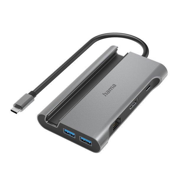 Hama USB HUB - 200143 (USB-C 7in1, 3xUSB 3.1, 2xUSB-C, 1xHDMI, 1xLAN, 100W PD,
szürke)