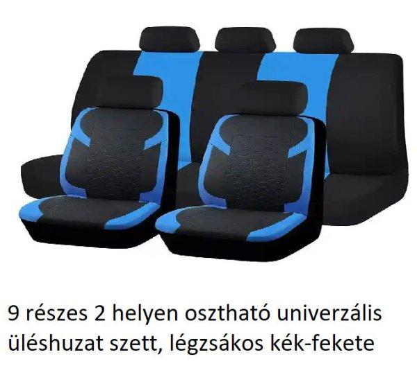 9 részes 2 helyen osztható univerzális üléshuzat szett, légzsákos
kék-fekete