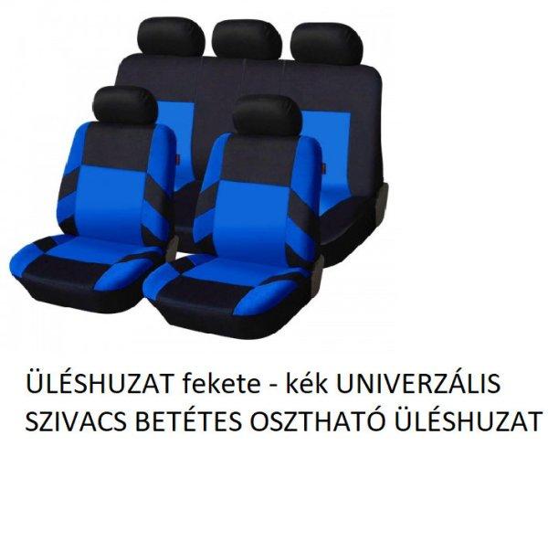 ÜLÉSHUZAT fekete - kék UNIVERZÁLIS SZIVACS BETÉTES OSZTHATÓ ÜLÉSHUZAT