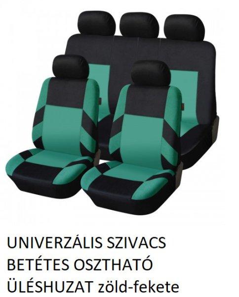 ÜLÉSHUZAT fekete - zöld UNIVERZÁLIS SZIVACS BETÉTES OSZTHATÓ ÜLÉSHUZAT
