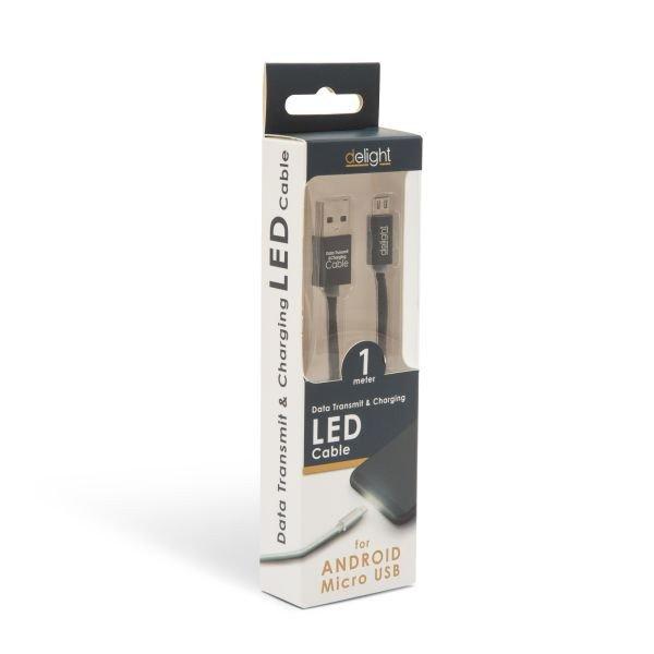 ADATKÁBEL MIKRO USB LED FÉNNYEL FEKETE 1m 55442M-BK FELSZERELÉS