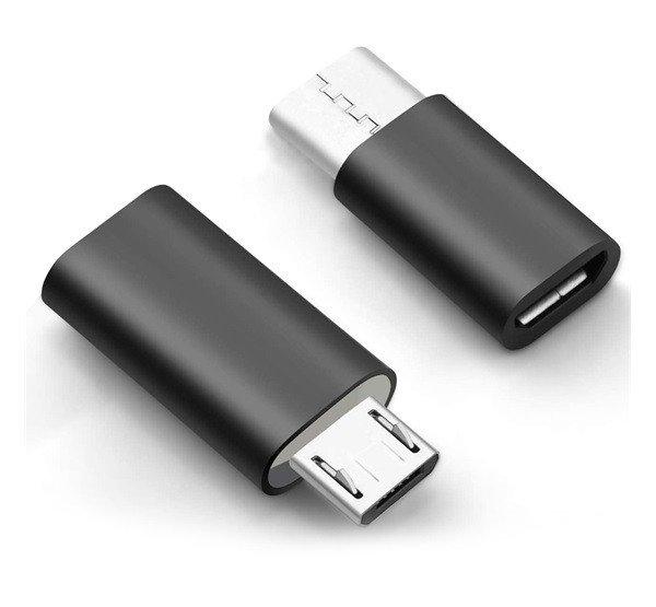 Adapter (microUSB aljzat - Type-C, adatátvitel és töltés) FEKETE