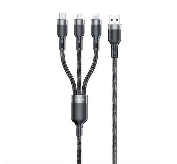 AWEI CL-975 adatkábel 3in1 (USB - lightning/microUSB/Type-C, 100W,
gyorstöltő, 120cm) FEKETE