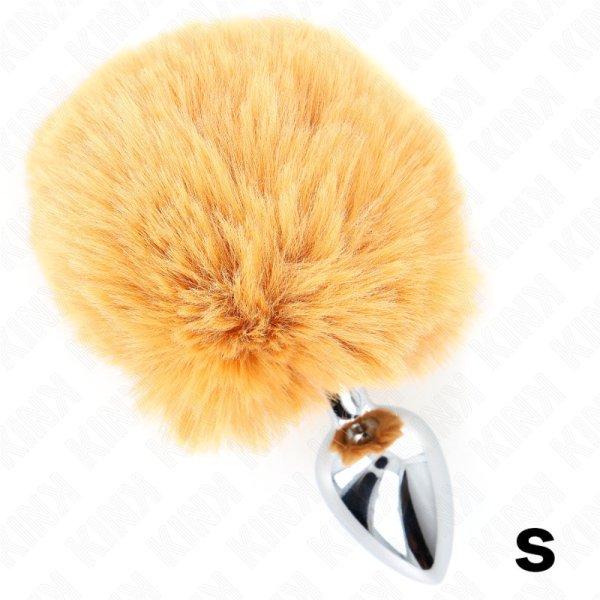 KINK - Rozsdamentes acél dugó 7 x 3 CM BÉGE FAUX FUR nyúl farkával 8 CM