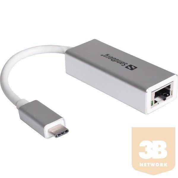 Sandberg Kábel Átalakító - USB-C Gigabit Network Adapter (ezüst; USB-C
bemenet; RJ45 kimenet; Gigabit)