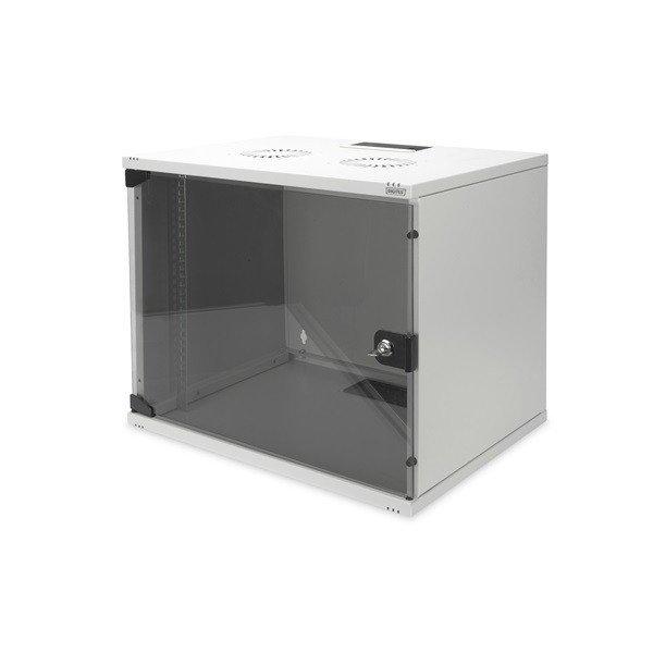 DIGITUS 19" 9U 460x540x400mm lapraszerelt üvegajtós szürke fali rack
szekrény