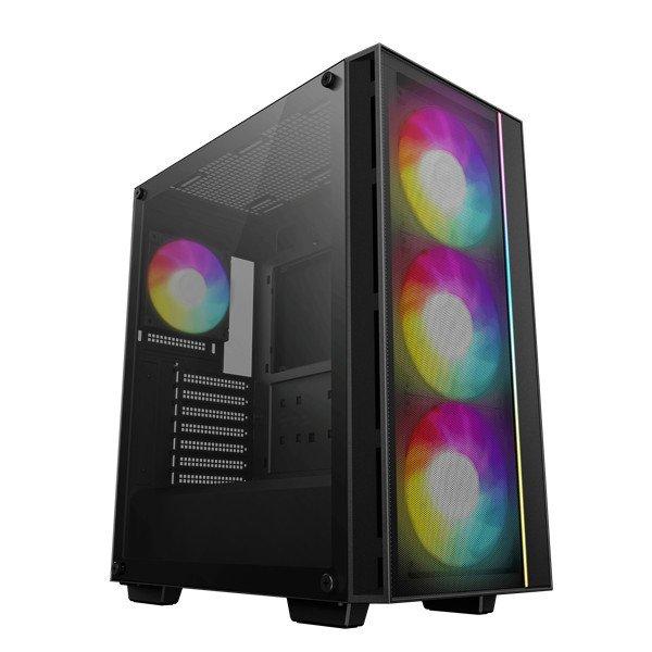 DeepCool Számítógépház - MATREXX55 MESH V4 C (fekete, ablakos, 3x14cm +
1x12cm A-RGB venti, ATX, 1xUSB3.0, Type-C)