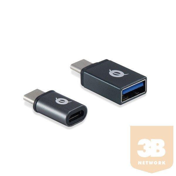 Conceptronic átalakító - DONN04G 2-Pack (USB-C to USB-A + USB-C to MicroUSB,
fekete)