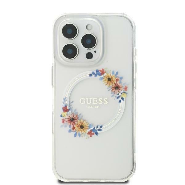 Guess GUHMP16SHFWFCT IML Flowers Wreath MagSafe keménytok iPhone 16 -
átlátszó