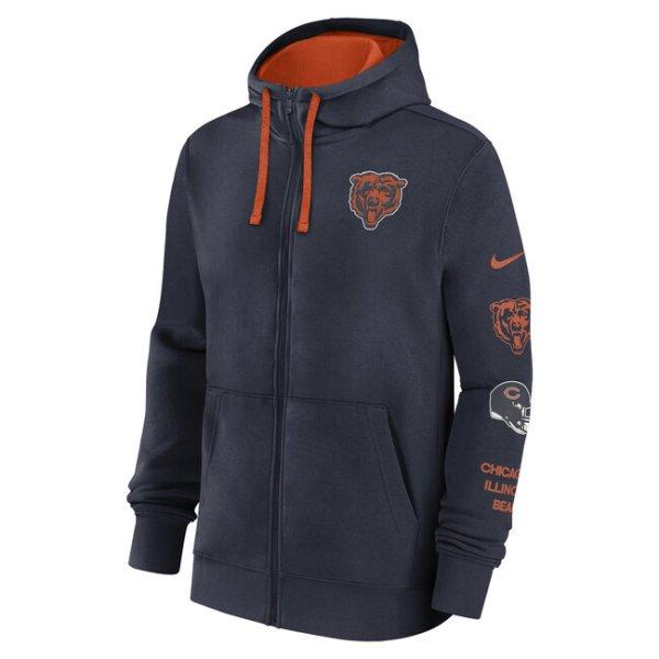 Nike Men's NFL Feece Hoodie Chicago Bears Marine/University Orange