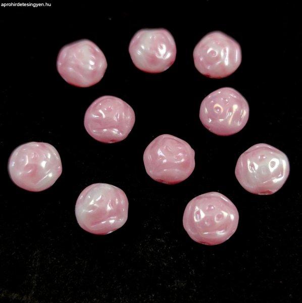 Candy Rose - Cseh préselt kétlyukú gyöngy - Pearl Pink Blend - 8mm