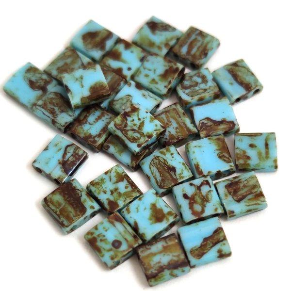 Miyuki tila gyöngy - 4514 - Opaque Turquoise Blue Picasso - 5x5mm