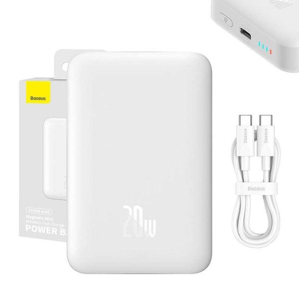 Baseus Mágneses Mini Powerbank, USB-C, 10000mAh, 20W, MagSafe (fehér)