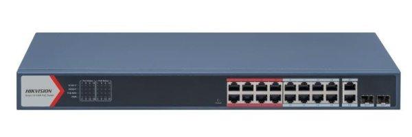 Hikvision DS-3E1318P-EI (B) 18 portos PoE switch (230 W), 16 PoE + 2 kombinált
uplink port, smart menedzselhető