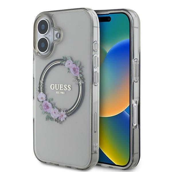 Guess GUHMP16SHFWFCK IML Flowers Wreath MagSafe keménytok iPhone 16 -
átlátszó mintás