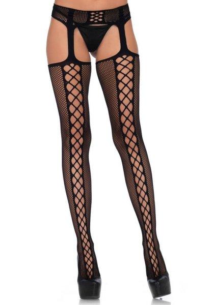  Lace up backseam stockings, black, O/S 