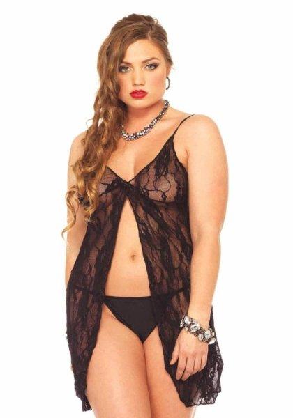  Rose Lace Babydoll Black Plus Size 