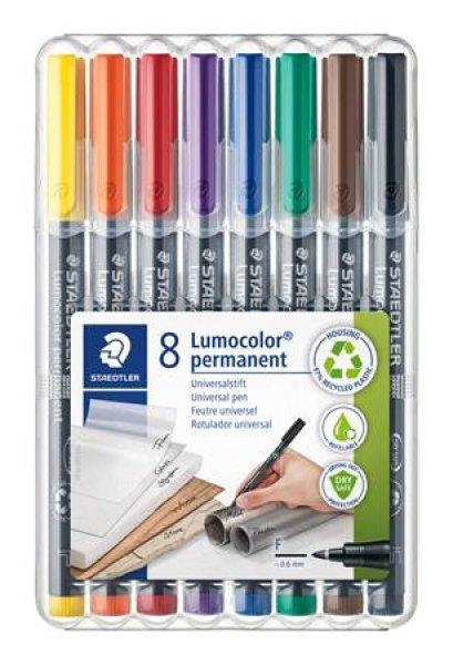 Alkoholos marker készlet, OHP, 0,6 mm, STAEDTLER "Lumocolor® 318 F",
8 különböző szín