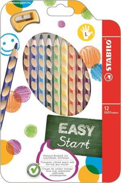 Színes ceruza készlet, háromszögletű, balkezes, STABILO
"EasyColours", 12 különböző szín