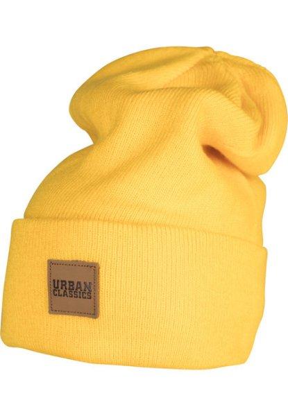 Urban Classics Leatherpatch Long Beanie chrome yellow