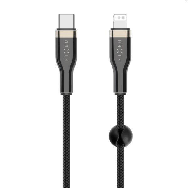 FIXED Fonott adat- és töltőkábel USB-C/Lightning MFI, PD, 0,5 m, fekete