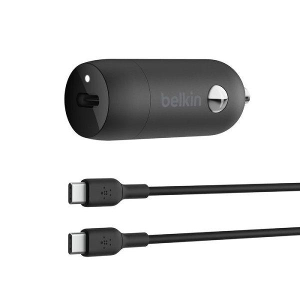 Belkin BoostCharge 30W USB-C Car Charger + USB-C to USB-C cable 1m Black