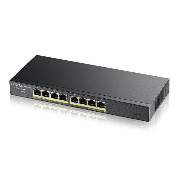 ZYXEL Switch 8x1000Mbps (8xPOE), Fémházas, Menedzselhető (8GbE port),
GS1900-8HP-EU0103F