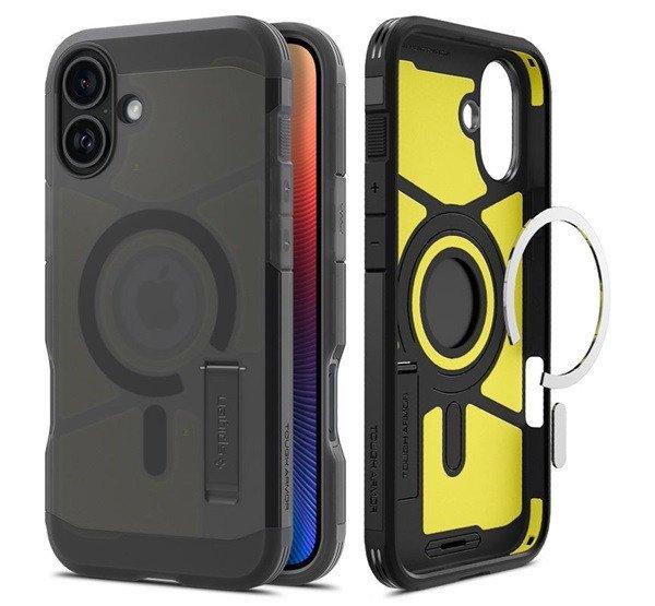 SPIGEN TOUGH ARMOR MAG műanyag telefonvédő (ütésállóság, matt,
MagSafe,kitámasztó) FEKETE Apple iPhone 16 5G