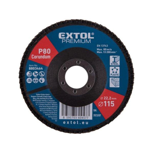 EXTOL PREMIUM lamellás csiszoló acél, Alu, műa. és fa munkadarabok
csiszolására, 115×22mm; P80, kúpos, max.:13.200 ford./perc, E